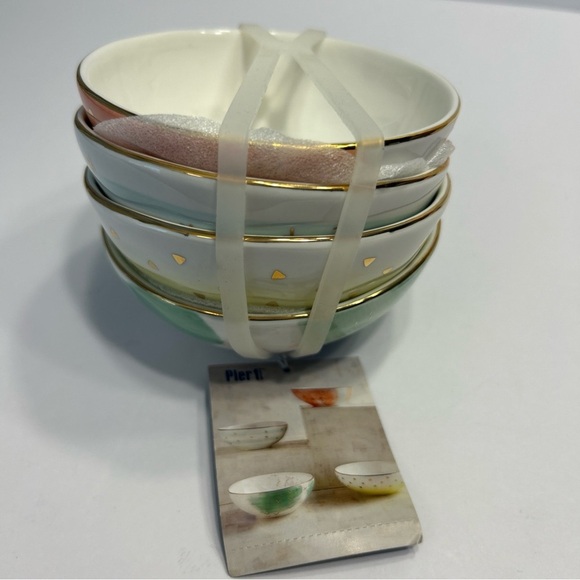 NWT Pier 1 imports Set Of 4 Ice Cream Dessert Sauce Stoneware Ceramic Bowls - Picture 7 of 7